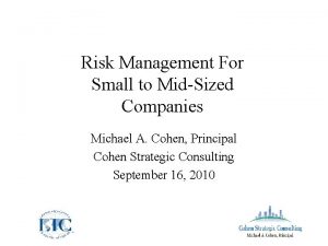 Risk Management For Small to MidSized Companies Michael