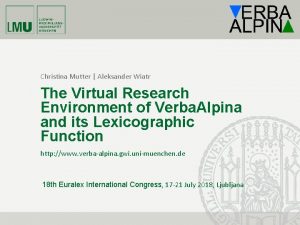 Christina Mutter Aleksander Wiatr The Virtual Research Environment