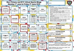 Barr Primary and EYC Virtual Sports Bingo Monday