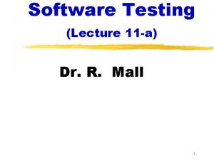 Software Testing Lecture 11 a Dr R Mall