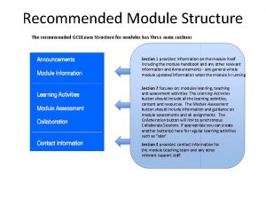 Recommended Module Structure The recommended GCULearn Structure for
