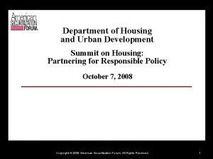 Department of Housing and Urban Development Summit on
