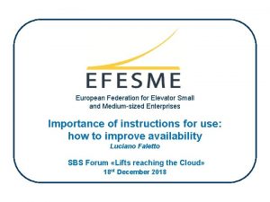 European Federation for Elevator Small and Mediumsized Enterprises