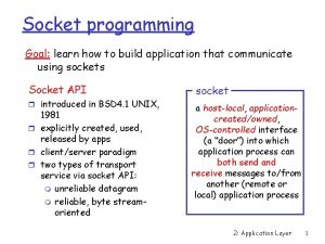 Socket programming Goal learn how to build application