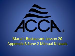 Marias Restaurant Lesson 20 Appendix B Zone 2
