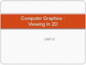 Computer Graphics Viewing In 2 D UNIT3 Contents