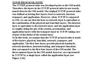 TCPIP PROTOCOL SUITE The TCPIIP protocol suite was