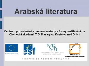 Arabsk literatura Centrum pro virtuln a modern metody