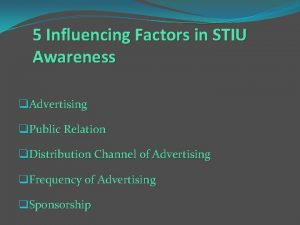 5 Influencing Factors in STIU Awareness q Advertising