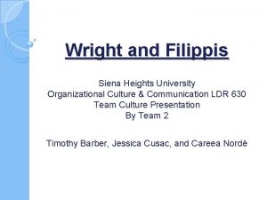 Wright and Filippis Siena Heights University Organizational Culture