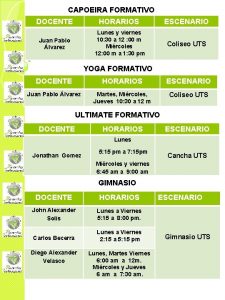 CAPOEIRA FORMATIVO DOCENTE HORARIOS ESCENARIO Juan Pablo lvarez