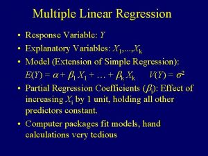 Multiple Linear Regression Response Variable Y Explanatory Variables