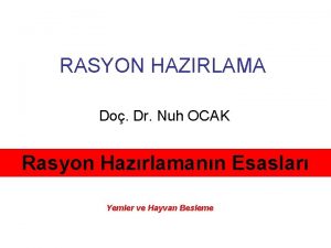 RASYON HAZIRLAMA Do Dr Nuh OCAK Rasyon Hazrlamann