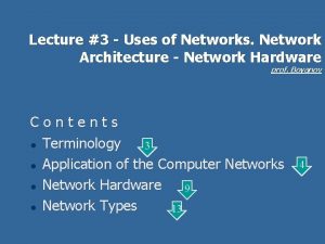 Lecture 3 Uses of Networks Network Architecture Network