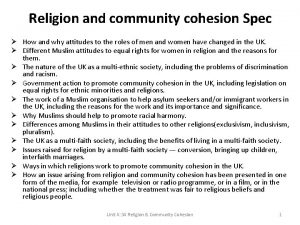 Religion and community cohesion Spec How and why