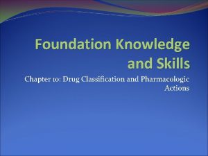 Foundation Knowledge and Skills Chapter 10 Drug Classification