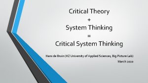 Critical Theory System Thinking Critical System Thinking Hans