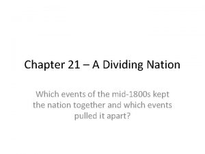 Chapter 21 A Dividing Nation Which events of