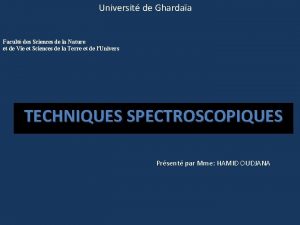 Universit de Ghardaa Facult des Sciences de la