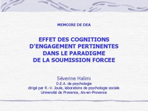 MEMOIRE DE DEA EFFET DES COGNITIONS DENGAGEMENT PERTINENTES