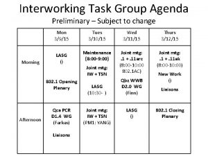 Interworking Task Group Agenda Preliminary Subject to change