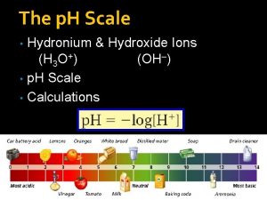 The p H Scale Hydronium Hydroxide Ions H