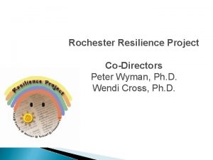 Rochester Resilience Project CoDirectors Peter Wyman Ph D