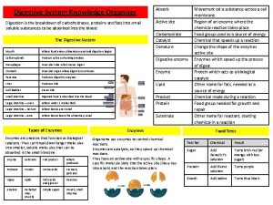 Digestive System Knowledge Organiser Digestion is the breakdown