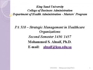 King Saud University College of Business Administration Department