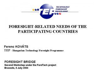 FORESIGHTRELATED NEEDS OF THE PARTICIPATING COUNTRIES Ferenc KOVTS