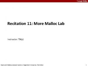Carnegie Mellon Recitation 11 More Malloc Lab Instructor