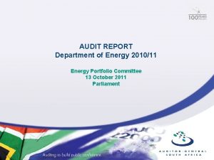 AUDIT REPORT Department of Energy 201011 Energy Portfolio