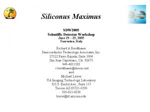 Siliconus Maximus SDW 2005 Scientific Detector Workshop June