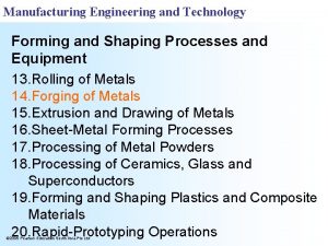 Manufacturing Engineering and Technology Forming and Shaping Processes