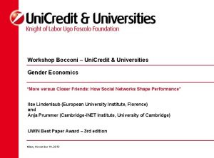 Workshop Bocconi Uni Credit Universities Gender Economics More