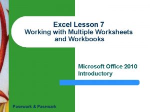 Excel Lesson 7 Working with Multiple Worksheets and