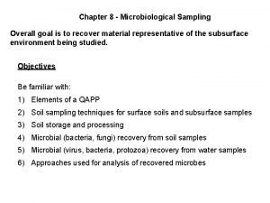 Chapter 8 Microbiological Sampling Overall goal is to