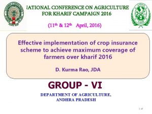 NATIONAL CONFERENCE ON AGRICULTURE FOR KHARIF CAMPAIGN 2016