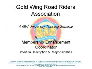 Gold Wing Road Riders Association A GW University