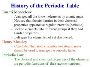 History of the Periodic Table Dmitri Mendeleev Arranged