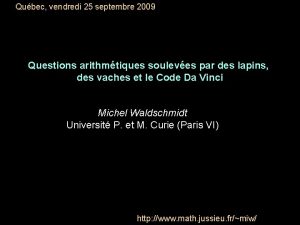 Qubec vendredi 25 septembre 2009 Questions arithmtiques souleves