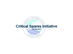 Critical Spares Initiative 09 May 2013 OBJECTIVE STRATEGY