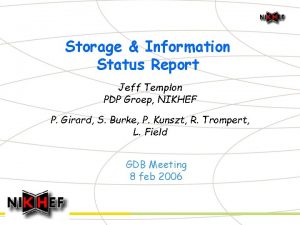 Storage Information Status Report Jeff Templon PDP Groep