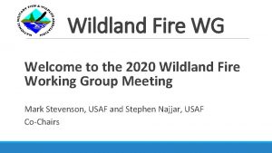 Wildland Fire WG Welcome to the 2020 Wildland