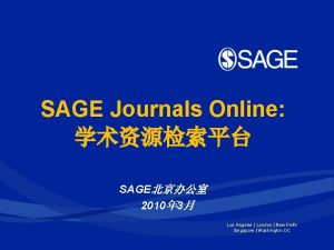 SAGE Journals Online SAGE 2010 3 Los Angeles