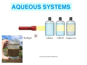 AQUEOUS SYSTEMS An aqueous solution is water that