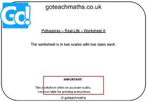 Pythagoras RealLife Worksheet A The worksheet is in