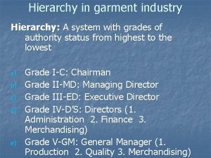 Hierarchy in garment industry Hierarchy A system with