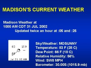 MADISONS CURRENT WEATHER Madison Weather at 1000 AM