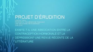 PROJET DRUDITION LINDSAY PAUL RSIDENTE 1 EN MDECINE